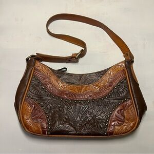 American West Leather Dark Chocolate Leather with Antiqued Trim Shoulder Bag